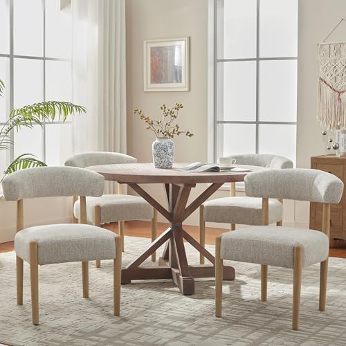 VKNOW Wooden Dining Chairs Set of 4 with Rubberwood Legs, Curved Backrest