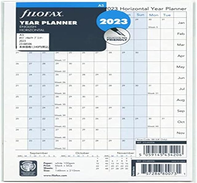 Filofax A5 Year Planner horizontal 2023 23-68506