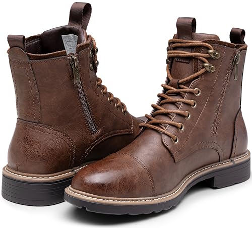 Image of Vostey Mens Boots Motorcycle Casual Boots for Men Zipper Fashion Chukka Boots Mens