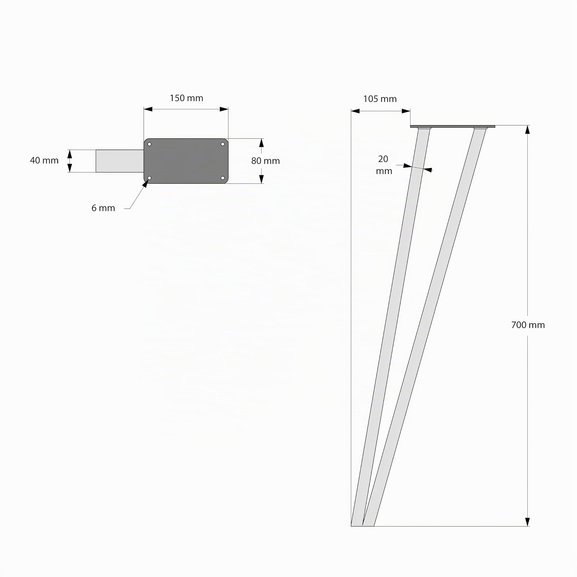 MATERIUM® Tischbeine Metall Schwarz 70cm (4er Set) | Moderne Tischfüße für Esstisch & Schreibtisch | Inkl. Schrauben & Bodenschutz (Schwarz Matt)