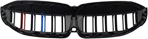 Miniatura 6 de Parrilla frontal G20 G21 compatible con BMW Serie 3 2019-2022 (parrilla de doble línea de inserción de capó frontal negro brillante,
