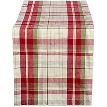 DII Orchard Plaid Collection Linen Tabletop Essentials, Table Runner, 14x108, Taupe/Red