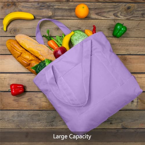 Image of TOPDesign 1-Pack Canvas Tote Bag with an External Pocket, Reusable Grocery Shopping Bag, Top Zipper Closure, Daily Essentials (Lavender)