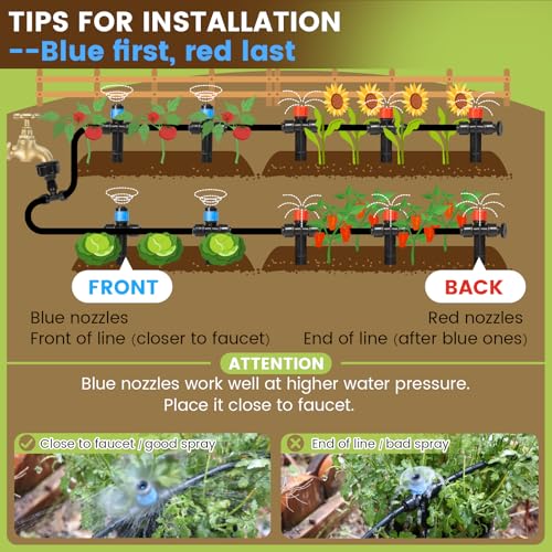 Eledom 110FT Quick-Connect Drip Irrigation Kit, Garden Watering System DIY Automatic Irrigation Equipment Set for Lawn Raised Bed Greenhouse Plant Watering with 1/4'' Tubing, Drip Emitters, Connectors — view 3