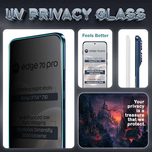 Image of ArmourPro UV Privacy Tempered Glass Screen Protector for Motorola Edge 70 Pro (6.8 Inch, Pack of 2) Full Edge to Edge Coverage | Anti-Spy /Anti-Peeping, 9H Hardness, Protection