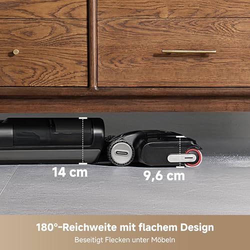 dreame H12 Pro FlexReach Nass- und Trockensauger, Flaches 180°-Design, Trocknung in 5 Minuten, 18 kPa Saugkraft, 90 °C Heißwäsche, Doppel-Kantenreinigung, Reinigung in 50 Minuten