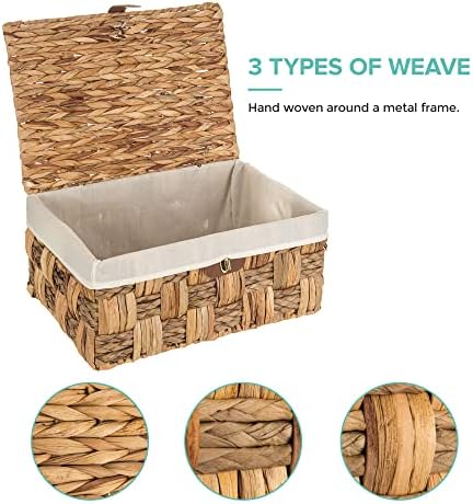 LIVIVO Set of 3 Hand Woven Shelf Basket with Lock, Multipurpose Natural Decorative Baskets for storage Perfect for Clothing, Toys, Towels, Indoor & Outdoor Organiser