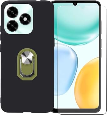 Case for Honor X5c Plus 6.74" with Ring Support + Tempered Glass Screen Protector, Flexible Silicone Shell Bumper TPU Protective Cover, Green