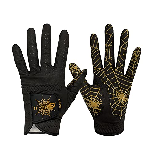 Gouft Spiderweb-Design Golf Glove Black Edition (For Men & Women) - Durable Suede: All Weather Golf Glove, Good Grip, Feel Soft/Comfort, And Long Lasting: Washable Glove (Gold/Black, 23, Left-Hand) #TOP30