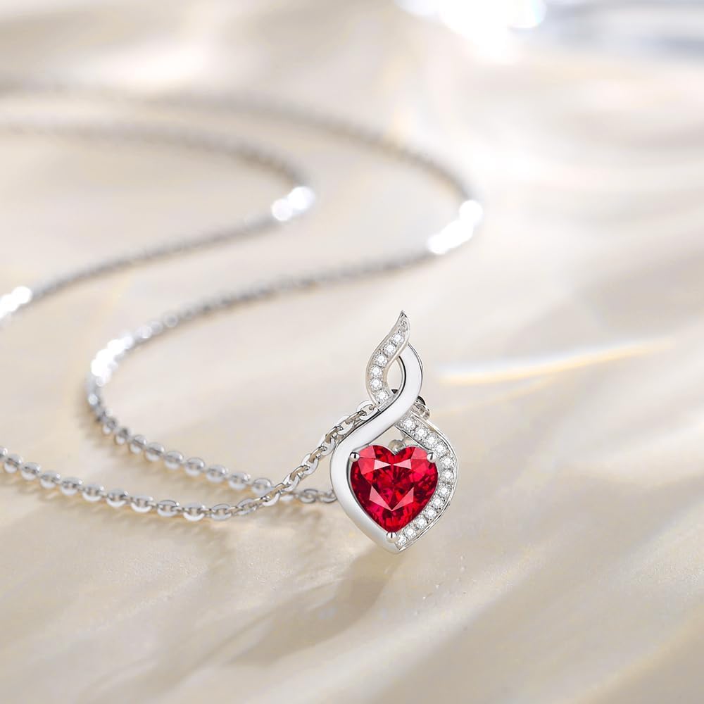 FANCIME 14K Solid White Gold Heart Birthstone Necklace with Diamond Pendent Birthday Gifts for Mom Women, Sterling Silver Chain 16" + 2" Extender - Image 2
