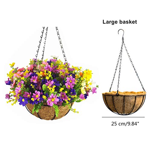 Mynse Artificial Daisy Flowers Hanging Coco Basket With Chain Silk Flowers For Balcony Home Decoration (Big Basket And Artificial Daisy Flowers) #TOP1