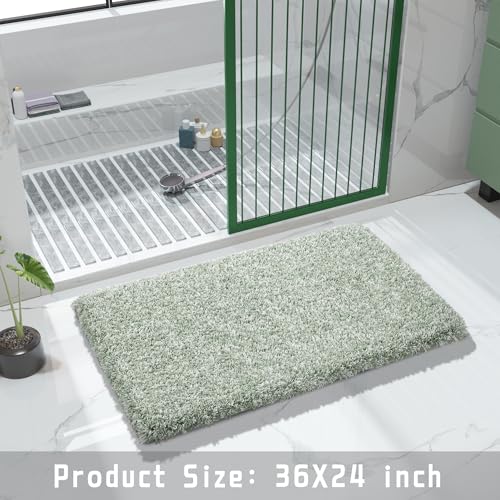 Yimobra Light Green and White Bathroom Rugs Non Slip Washable 36X24, Ultra Soft and Water Absorbent Bath Mats, Plush Fluffy Shower Mat Outside, Luxury Microfiber Thick Matts for Bathroom Floor/Tub by Yimobra - Used condition - Image 6