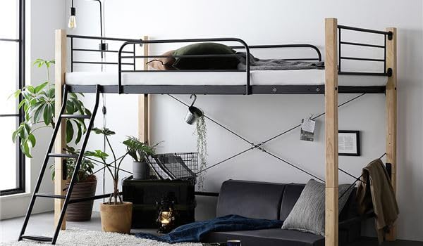 ブラック ロフトベッド スチール製 ブラック スチール ロフトベッド シングル