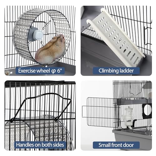 LOOBMBNS 3-Tier Hamster Cage Starter Kit 22″Lx12″Wx15″H for Single Hamster 2-5″ Long with Two Platforms, Silent Wheel, Hide-House, Water Bottle, Bathtub, Food Bowl, Ladders, Tube Ports by LOOBMBNS - Image 5