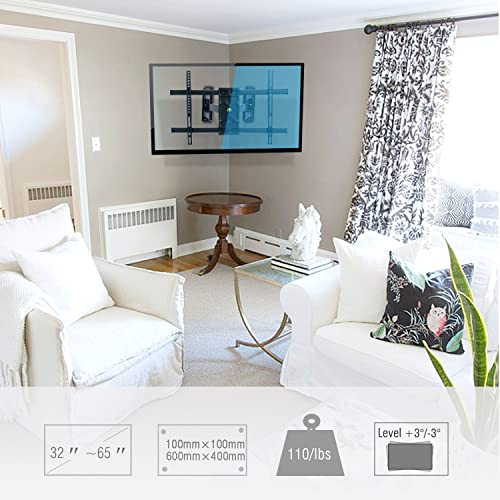 Corner TV Wall Mount Full Motion TV Corner Mount Bracket Fits 32\"-65\" Flat Curved Screen TVs- Holds 110 lbs Max VESA 600x400mm, Tilt, Swivel and Level by FORGING MOUNT