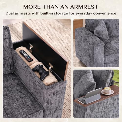 Image of 97 inch 5 Seat V-Shaped Sectional Couch, Modern Comfy Chenille Corner Sofa, Modular Convertible L-Shaped Couch, Convertible Sofa with Storage Armrests & 2 Pillows, Sectional Couches for Living Room, Grey