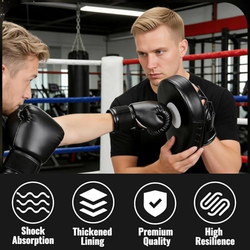 Rongrongago 1 Paar Pratzen Boxen, PU Handpratzen Boxen, Gebogene Pratzen Kickboxen, Kickboxen Boxpratzen für Muay Thai, Taekwondo, Karate, Kampfsport und Boxtraining (Schwarz)