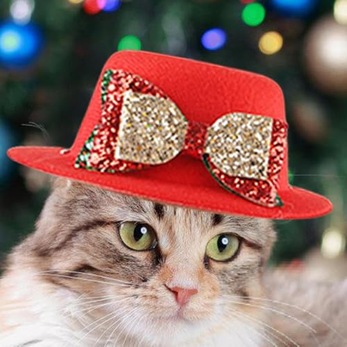 Chapéu vermelho para animais de estimação de Natal, Chapéus para animais estimação Natal,padrão dos