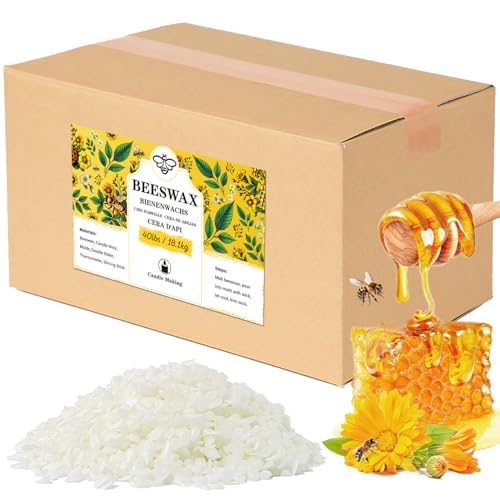 Beeswax pellets 40LB, VEGISHINE Pure and Natural White Beeswax for Candle Making, DIY Skin Care, Lip Balm, Polishing, Lotion, Soap, Candle Making Supplies