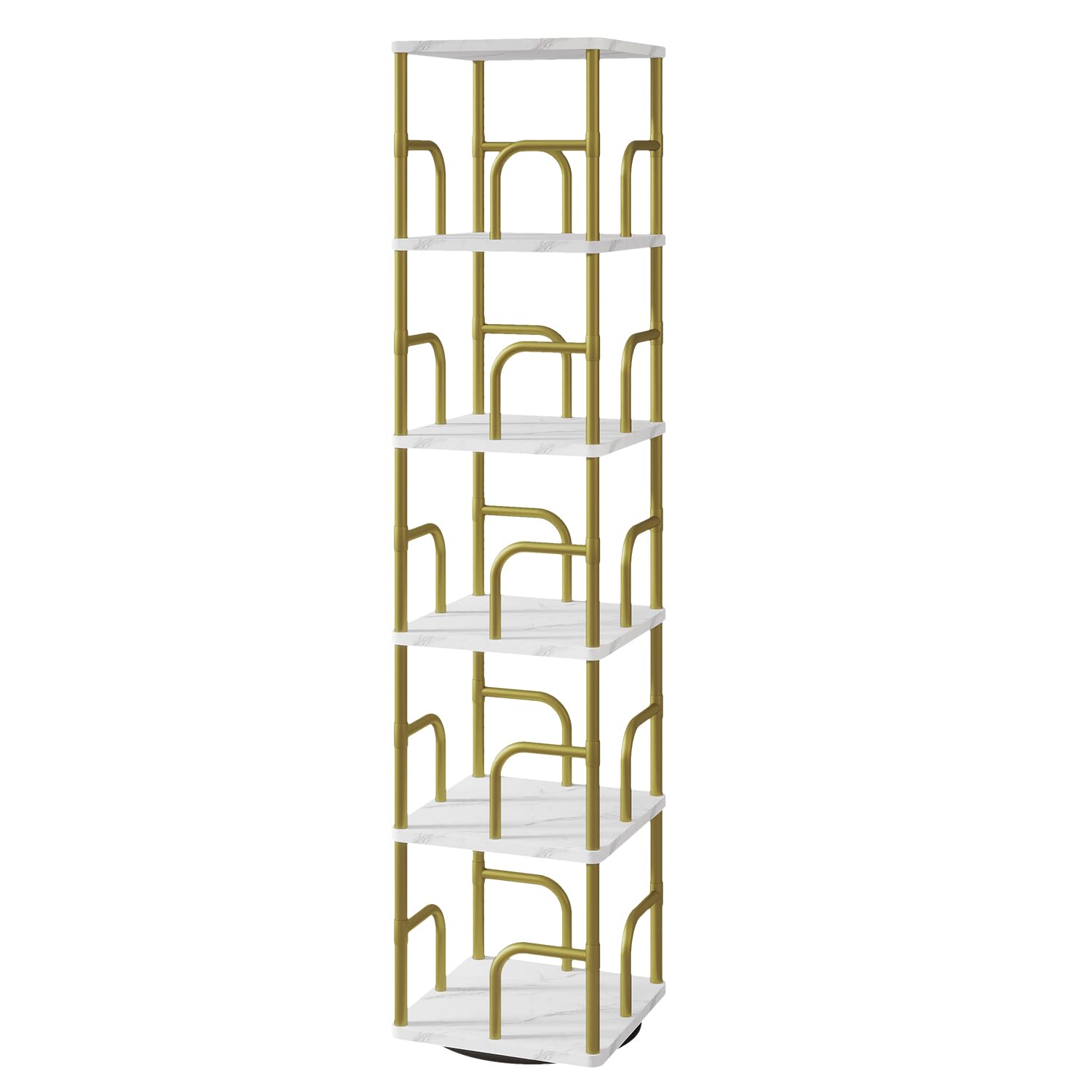IBUYKE Librerias Girevole a 5 Ripiani,Libreria Verticale,Girevole a 360° con Display,Libreria da Pavimento,Scaffale in Piedi Multifunzionale per Camera da Letto, Soggiorno,Bianco,TBC005GW