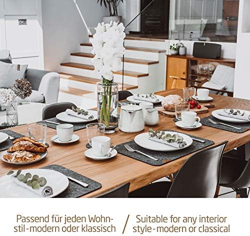 MIQIO® Scandi Style Felt Place Mats - Felt & Leather - Washable | Set of 6 Felt Placemats 44x30 cm | Table Mats for Table Decoration | Dark Grey