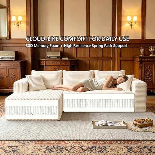 Image of 93 inch Boneless Couch, Modular Sectional Sofa for Living Room - Beige