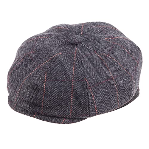 Ladybro 8 Panel Newsboy Hats For Men Herringbone Plaid Wool Blend Tweed Flat Cap Scally Cap #TOP2