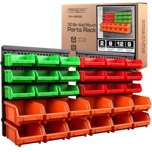 30-Bin Wall-Mounted Storage Bins, Heavy-Duty Garage Tool Organizer for Screws,