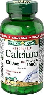 Nature's Bounty Calcium Pills plus Vitamin D3 Supplement, Helps maintain bones, 1200mg, 200 Softgels, Multi-colored, 200 Count (Pack of 1)