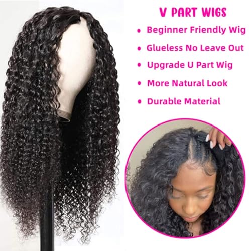 Foto von Echthaar Perücke V Part Wig Human Hair Kinky Curly Perrücken Upgrade U Part Wig Human Hair Wig Glueless Full head Clip in Half Wig Echthaar Perücke no Leave Out None Lace Front Wig Human Hair 24inch