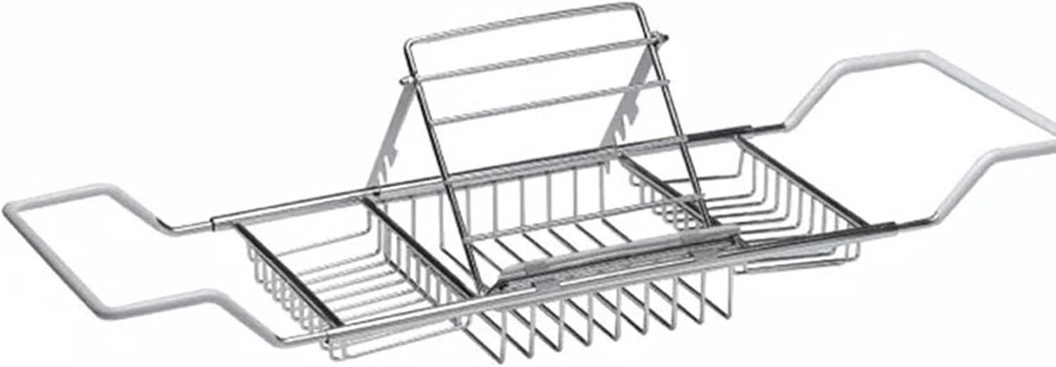 Stainless Steel Bathtub Caddy Tray with Removable Book Holder Expandable Shower Bathtub Tray Over Bath Tub Racks Shower Organizer Non-Slip Grip Fits Most Tubs,Silver