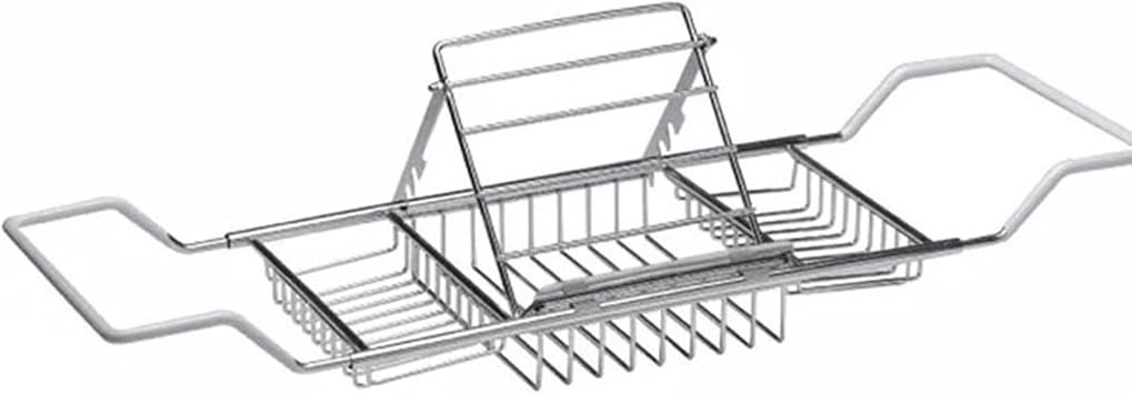 Stainless Steel Bathtub Caddy Tray with Removable Book Holder Expandable Shower Bathtub Tray Over Bath Tub Racks Shower Organizer Non-Slip Grip Fits Most Tubs,Silver