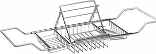 Stainless Steel Bathtub Caddy Tray with Removable Book Holder Expandable Shower Bathtub Tray Over Bath Tub Racks Shower Organizer Non-Slip Grip Fits Most Tubs,Silver