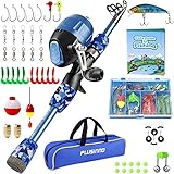 PLUSINNO Kids Fishing Pole with Spincast Reel Telescopic Fishing Rod Combo Full Kits for Boys, Girls, and Adults(Blue, 150CM 59.02In)