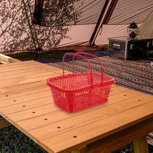 Cesta drenaje de plástico rojo pequeña con asa para recolección y manualidades caseras 6