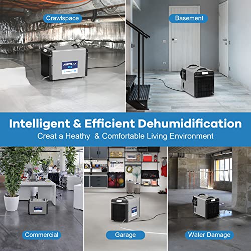 Baseaire Airwerx90X Energy Star Dehumidifier For Crawl Space Basement, 198 Pints Commercial Dehumidifier With Pump, 5 Years Warranty, Intelligent Humidity Control, Auto Shut Off/Restart #TOP5
