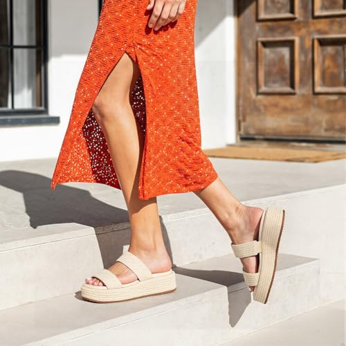 Image of Erocalli Platform Sandals Women Cute Wedge Espadrilles Slip on Summer Beach Raffia Vacation Sandal Comfortable Open Toe Dressy Shoes