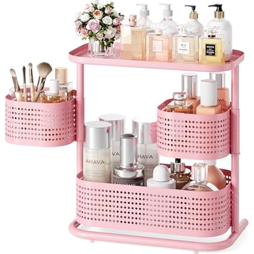 KINGRACK Metal Bathroom Counter Organizer，Rotating Countertop Storage Shelf