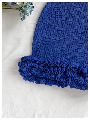 Image of GORGLITTER Women's Vacation Outfit Crochet Halter Knit Bubble Mini Dress Sexy Beach Cruise Summer Miami Resort Outfits