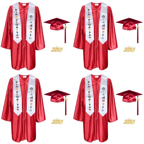 GAMYPET 4Pcs Kindergarten Graduation Gown Sets with Year Tassel Stole and Certificate for Unisex Preschool Kids