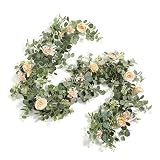 Serra Flora 6FT Artificial Flowers Eucalyptus Garland with Roses Flower Vine Greenery Garland Hangin
