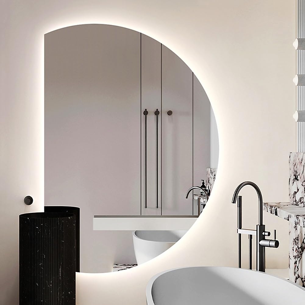 Miroir lumineux demi-cercle anti-buée LED dimmable pour salle de bain 90x60cm