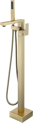 Miniatura 16 de TapLong Grifo de bañera independiente para bañera, relleno de cascada, montaje en suelo, grifos de baño de latón con una sola manija con ducha