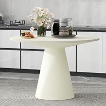 46.5" Round Dining Table for 4-6, Retro Wood Kitchen Table, Minimalist Elegant Table Circular Tabletop Restaurant Furniture for Dining Room Kitchen Leisure Coffee Table, White