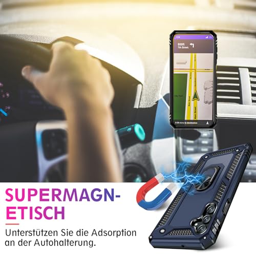Image of Heavy Duty Case for Samsung Galaxy S25 Plus Phone Case with Screen Protector, Military Grade Shockproof Rugged Protective Cover for Samsung S25 Plus, with Metal Ring Magnetic Kickstand (Blue)