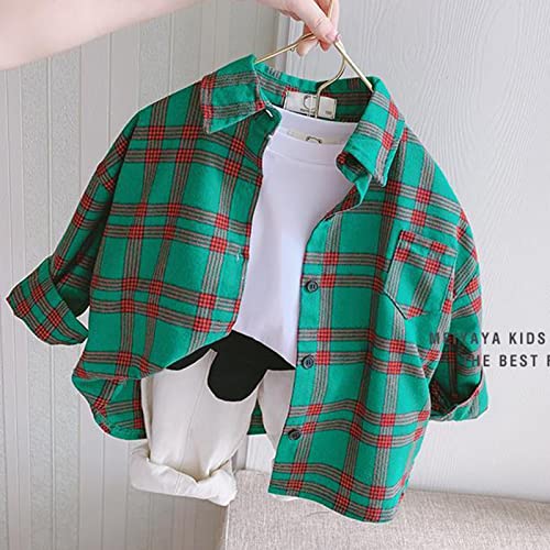 Kids Boys Cotton Button Down Shirts Toddler Long Sleeve Lapel Collar Buffalo Plaid Soft Casual Shirts with Pockets2