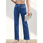 Jeans Damen Weites Bein High Waist Stretch Doppelknopfverschluss Vintage Loose Fit Jeans Weites Bein Denim – Bild 3