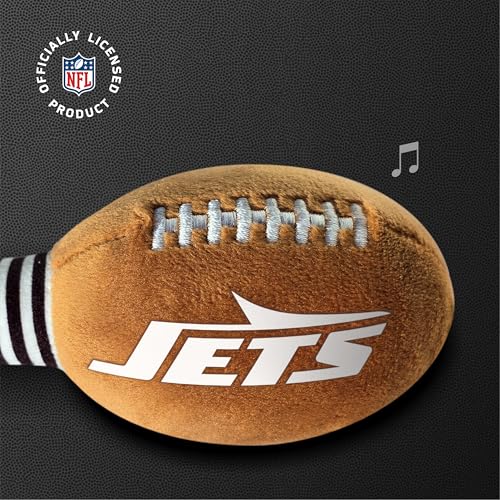 Image of New York Jets Plush Football Rattle by Smilo - Officially Licensed NFL Baby Rattle Toy - Soft Baby Rattle with Bell - for Babies and Toddlers from 3 Months