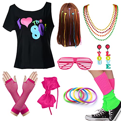 Kids I Love The 80s Tshirt Girl Halloween Costume Accessories Fancy Outfits (14-16, Purple)