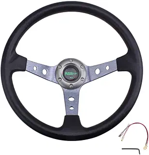 Absdefen ステアリングホイール ユニバーサルレーシング ステアリング ハンドル 13.58インチ/345mm 防錆 1197g PU アルミニウム合金 車用 軽量アルミニウム ゲーム カーコンバージョンパーツ (グレー)